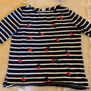 J. Crew Striped Long Sleeve Tee with Cherry Design